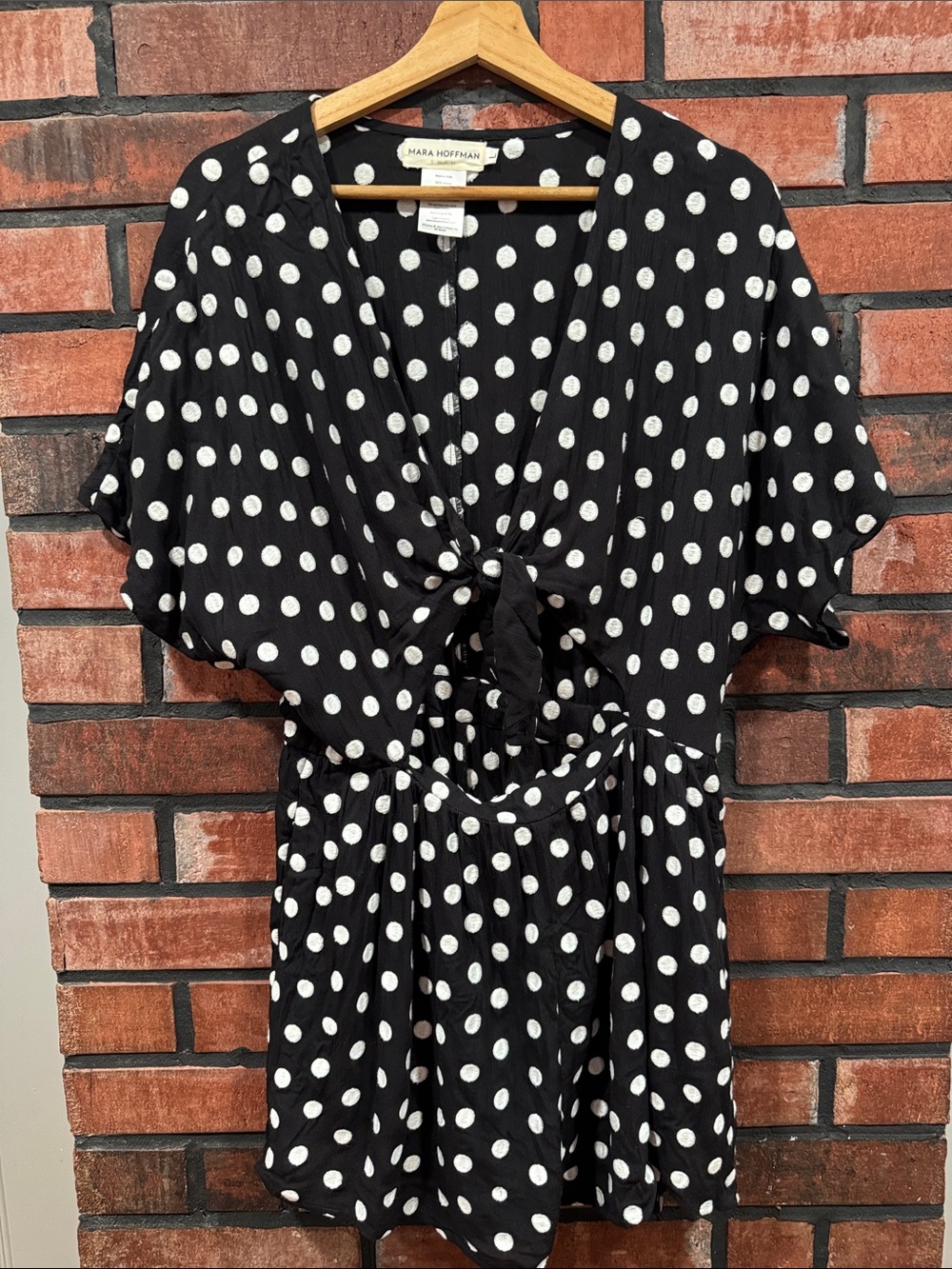 mara hoffman Polka Dot Tie-Front Black romper - Picture 2 of 8